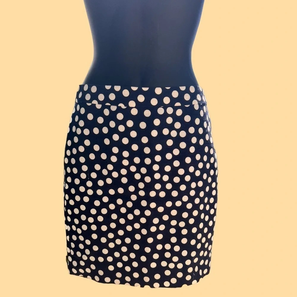 J. Crew Navy Blue and White The Pencil Polka Dot Pencil Skirt